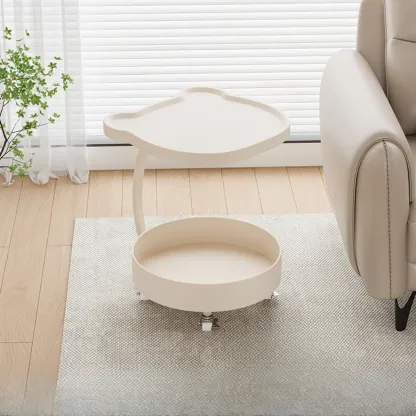 C Sofa Side End Tables with Wheels and Round Storage Shelves Image - 10