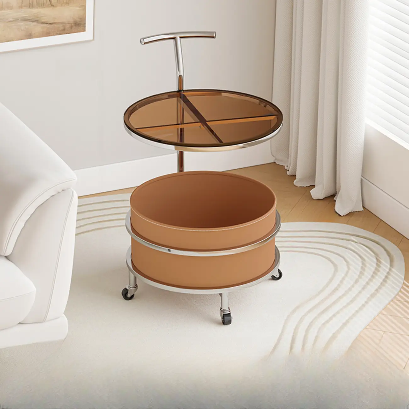 C Sofa Side End Tables with Wheels and Round Storage Shelves Image - 11 | homeyfad