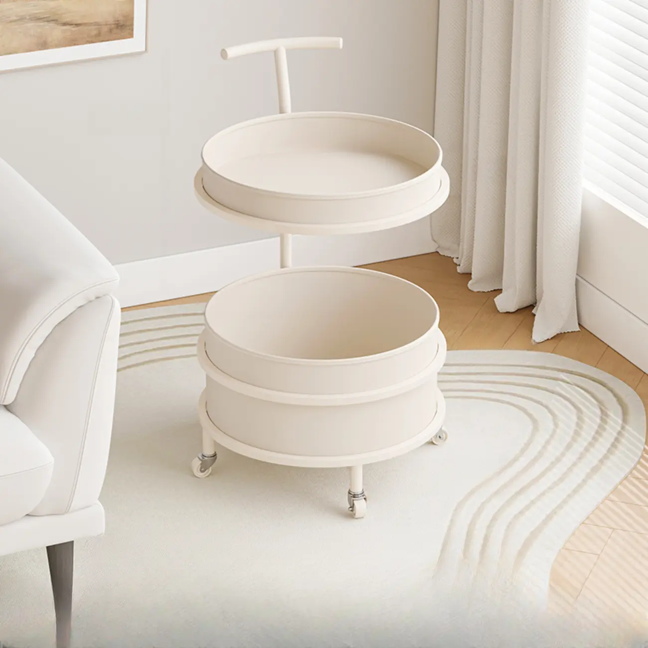 C Sofa Side End Tables with Wheels and Round Storage Shelves Image - 13 | homeyfad