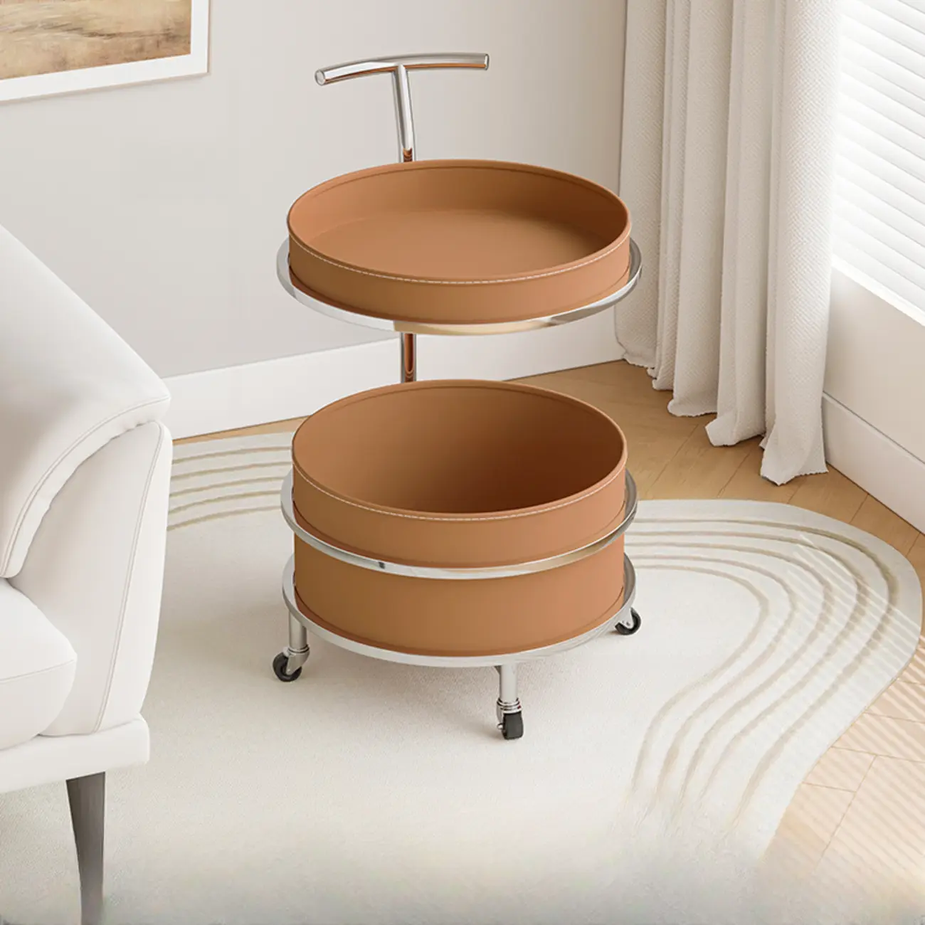 C Sofa Side End Tables with Wheels and Round Storage Shelves Image - 14 | homeyfad