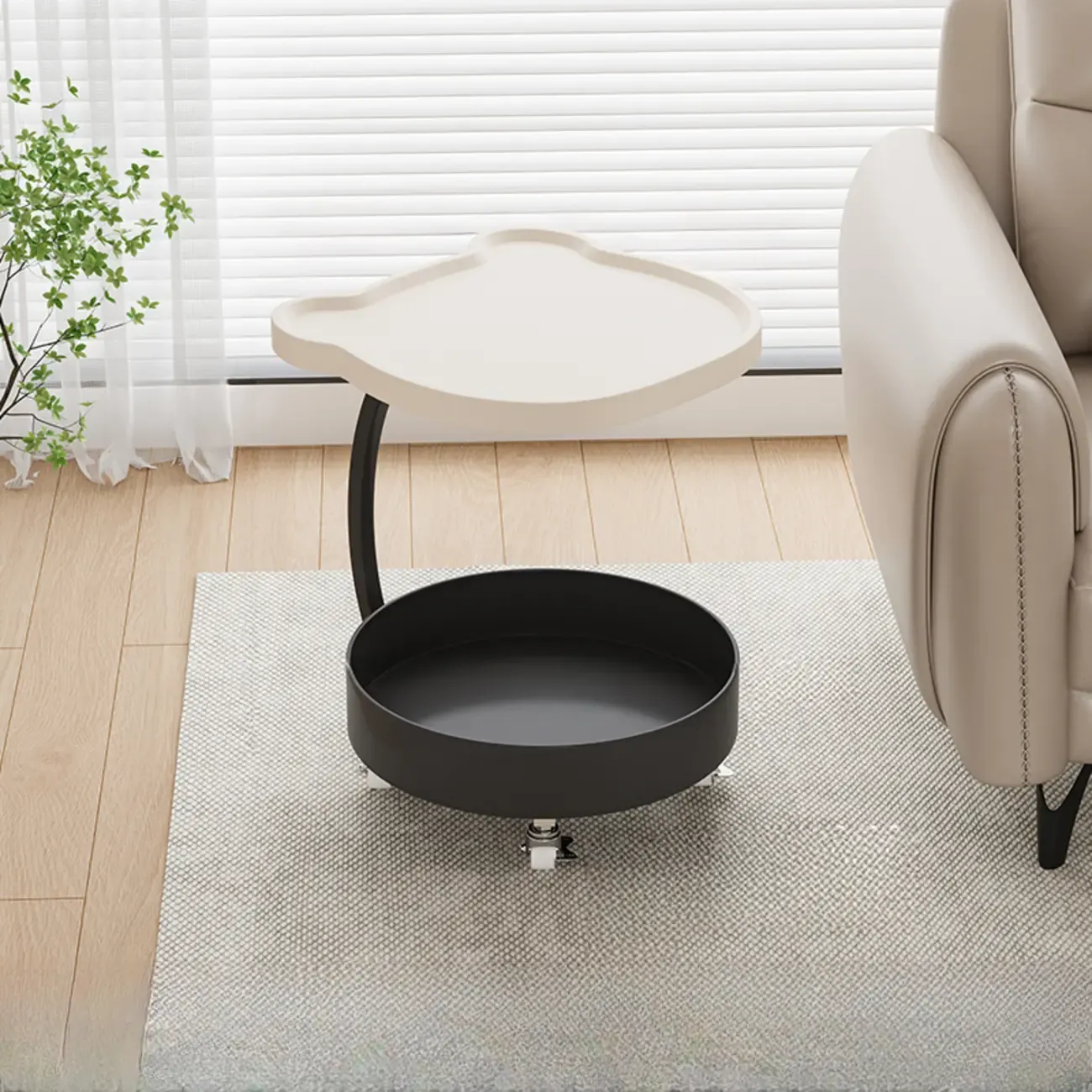 C Sofa Side End Tables with Wheels and Round Storage Shelves Image - 15