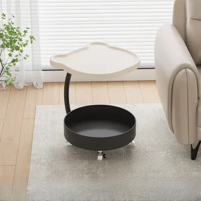 C Sofa Side End Tables with Wheels and Round Storage Shelves Image - 15