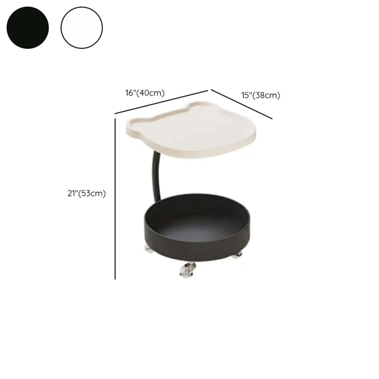 2-Tier Modern Round Side Table with Storage and Wheels #size