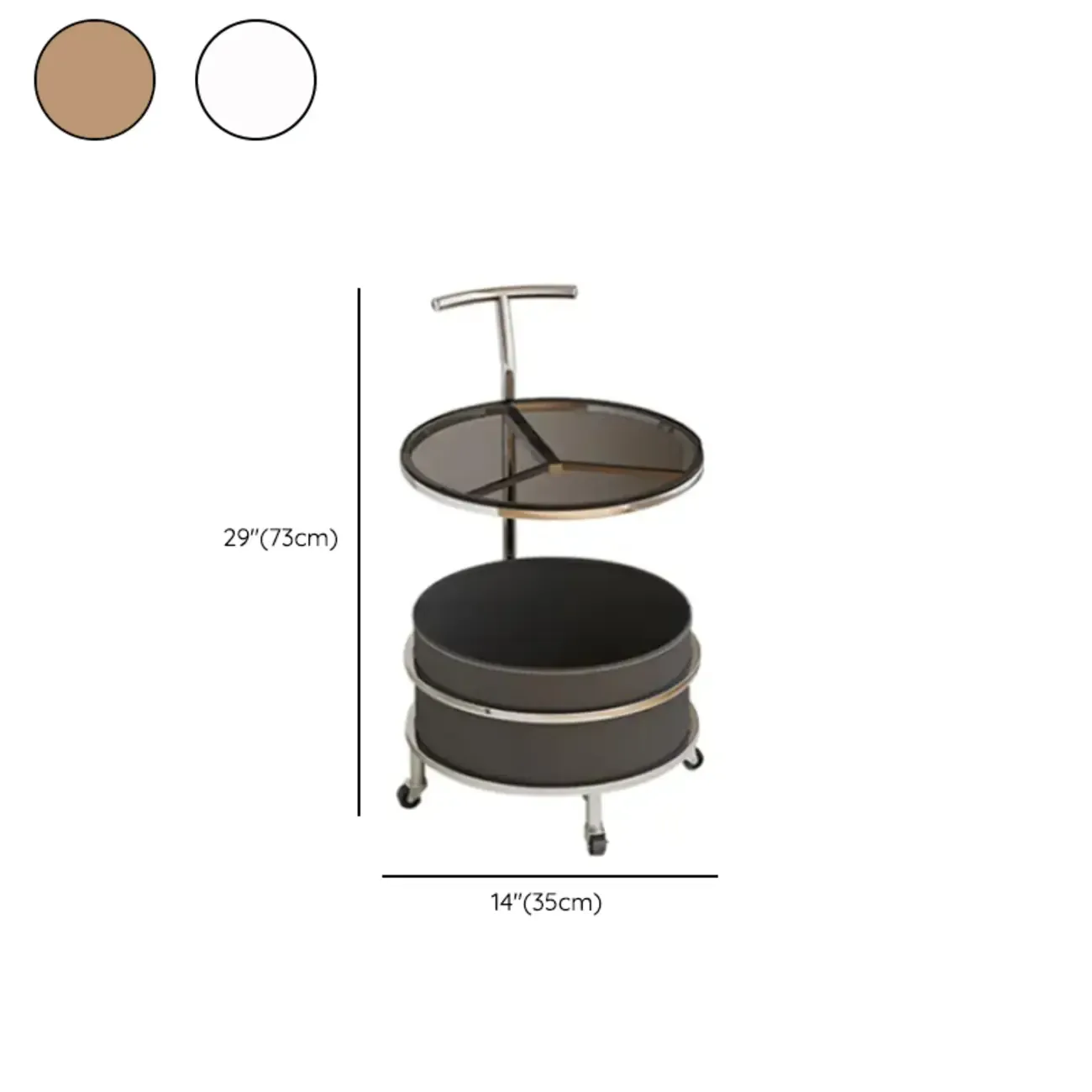 C Sofa Side End Tables with Wheels and Round Storage Shelves Image - 17