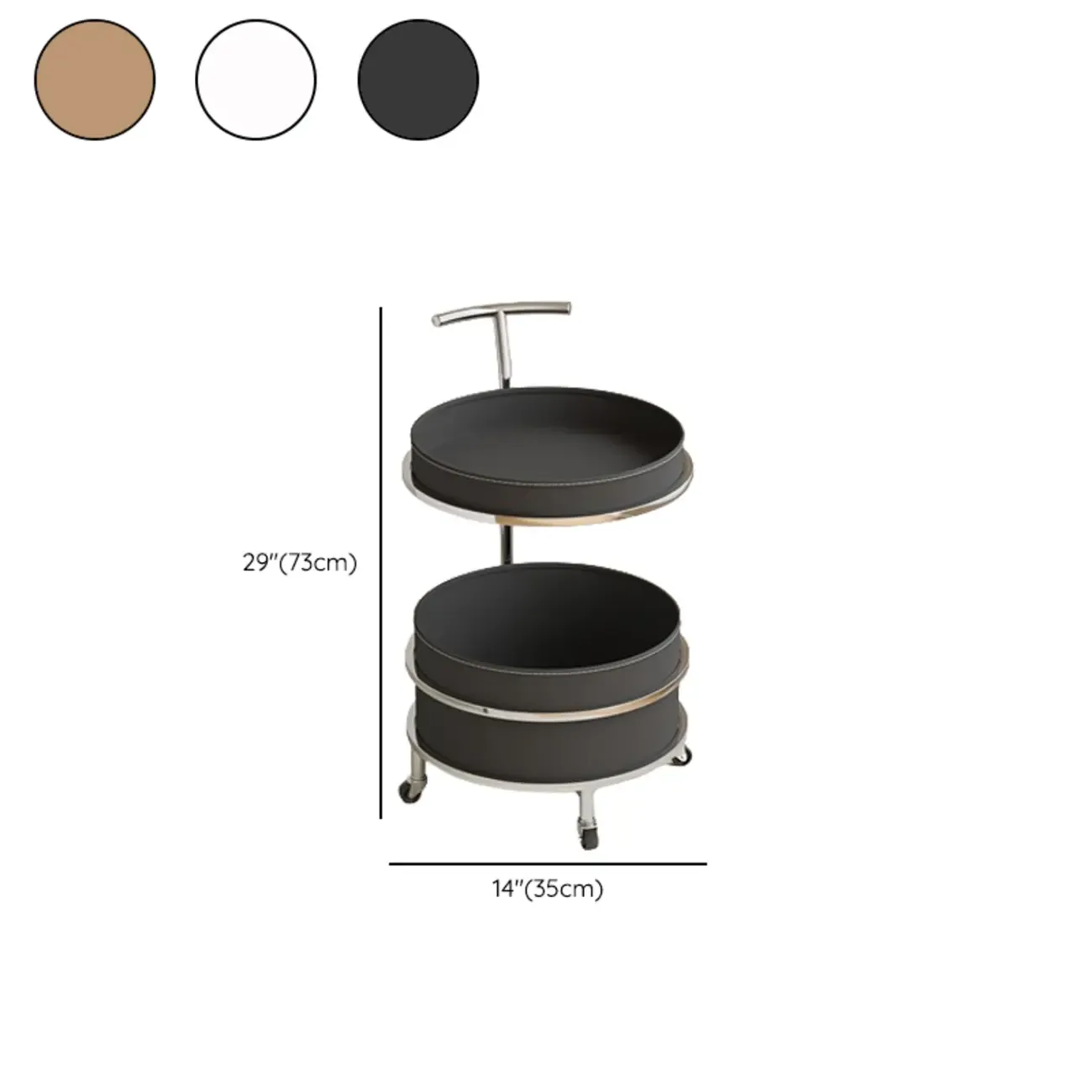 C Sofa Side End Tables with Wheels and Round Storage Shelves Image - 18