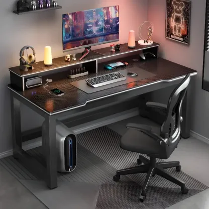 Modern Computer Desk with Shelves in Black & White  Image - 1