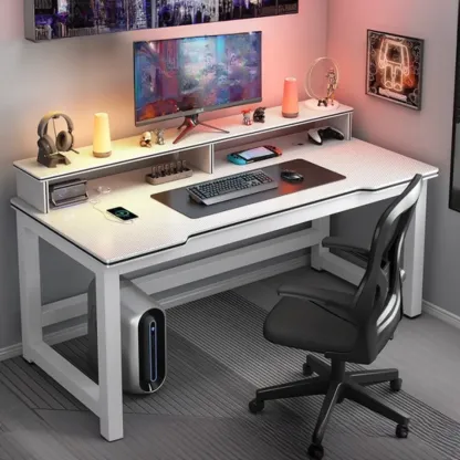 Modern Computer Desk with Shelves in Black & White  Image - 3