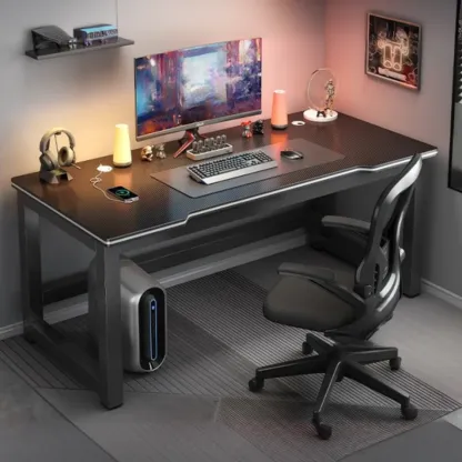 Modern Computer Desk with Shelves in Black & White  Image - 7