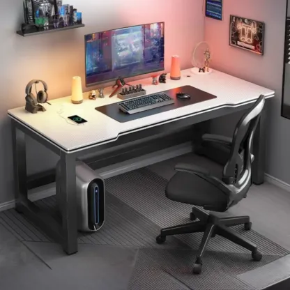 Modern Computer Desk with Shelves in Black & White  Image - 11