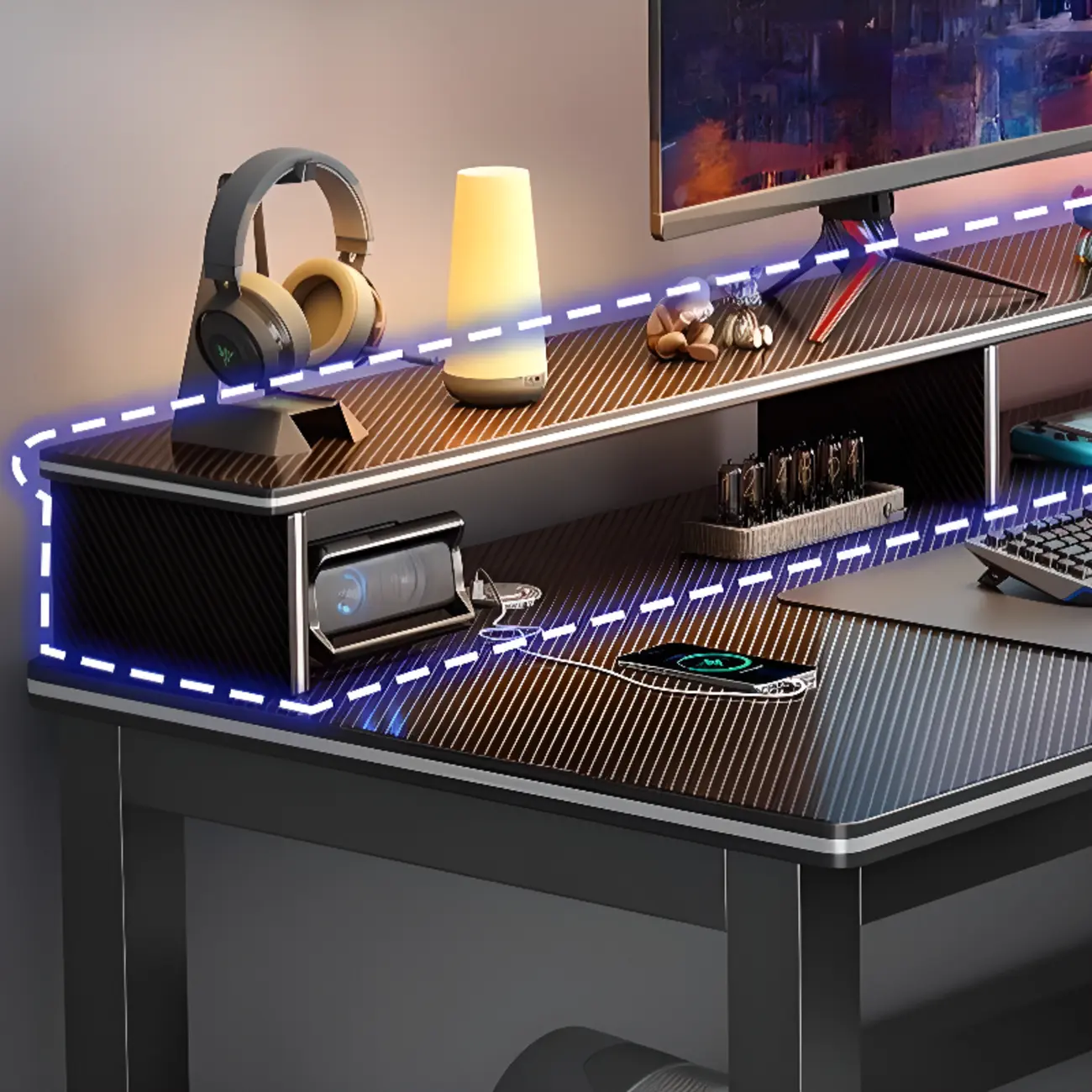Modern Computer Desk with Shelves in Black & White  Image - 13 | homeyfad