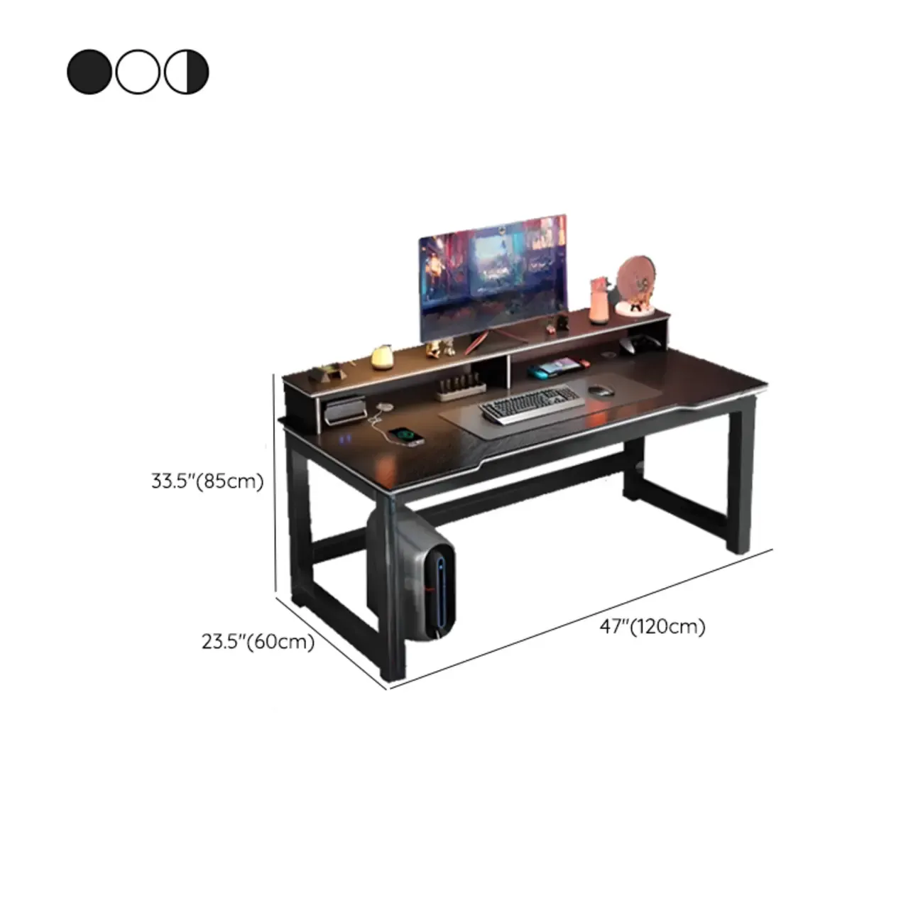 Modern Computer Desk with Shelves in Black & White Image - 21