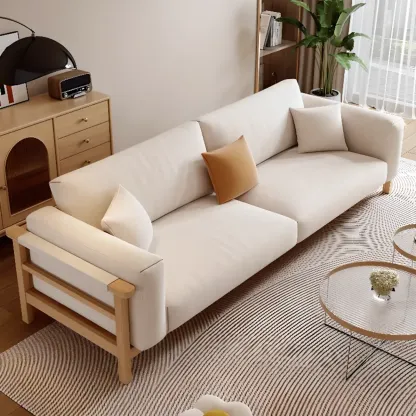 Modern Wooden Cream Parlor Sofa Loveseat for Drawing Room with Wide Pillow Back Image - 1