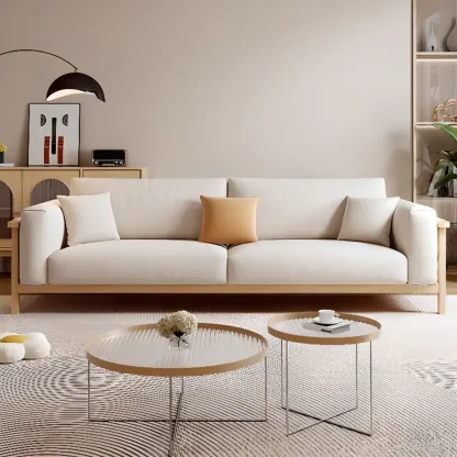 Modern Wooden Cream Parlor Sofa Loveseat for Drawing Room with Wide Pillow Back Image - 2