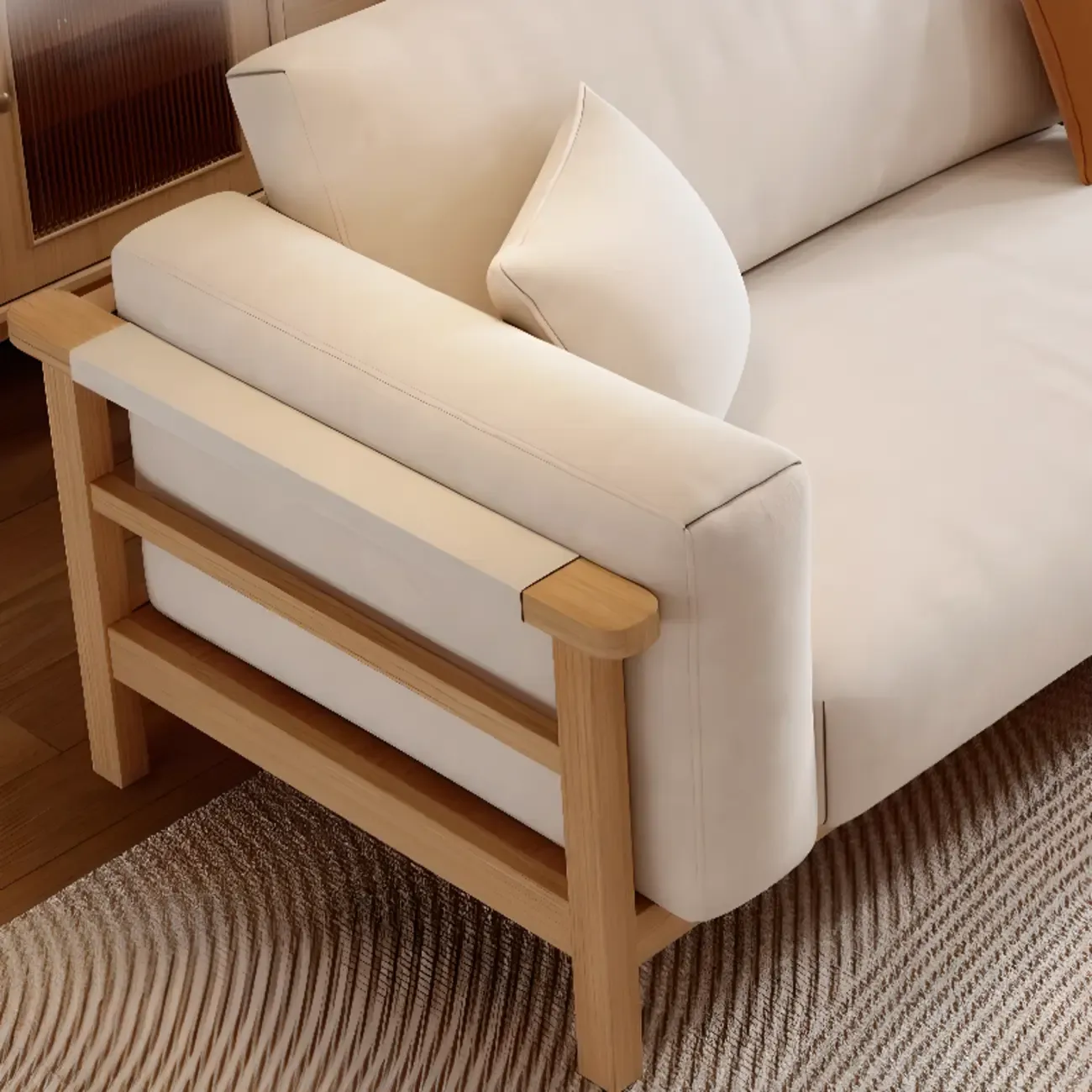 Modern Wooden Cream Parlor Sofa Loveseat for Drawing Room with Wide Pillow Back Image - 7