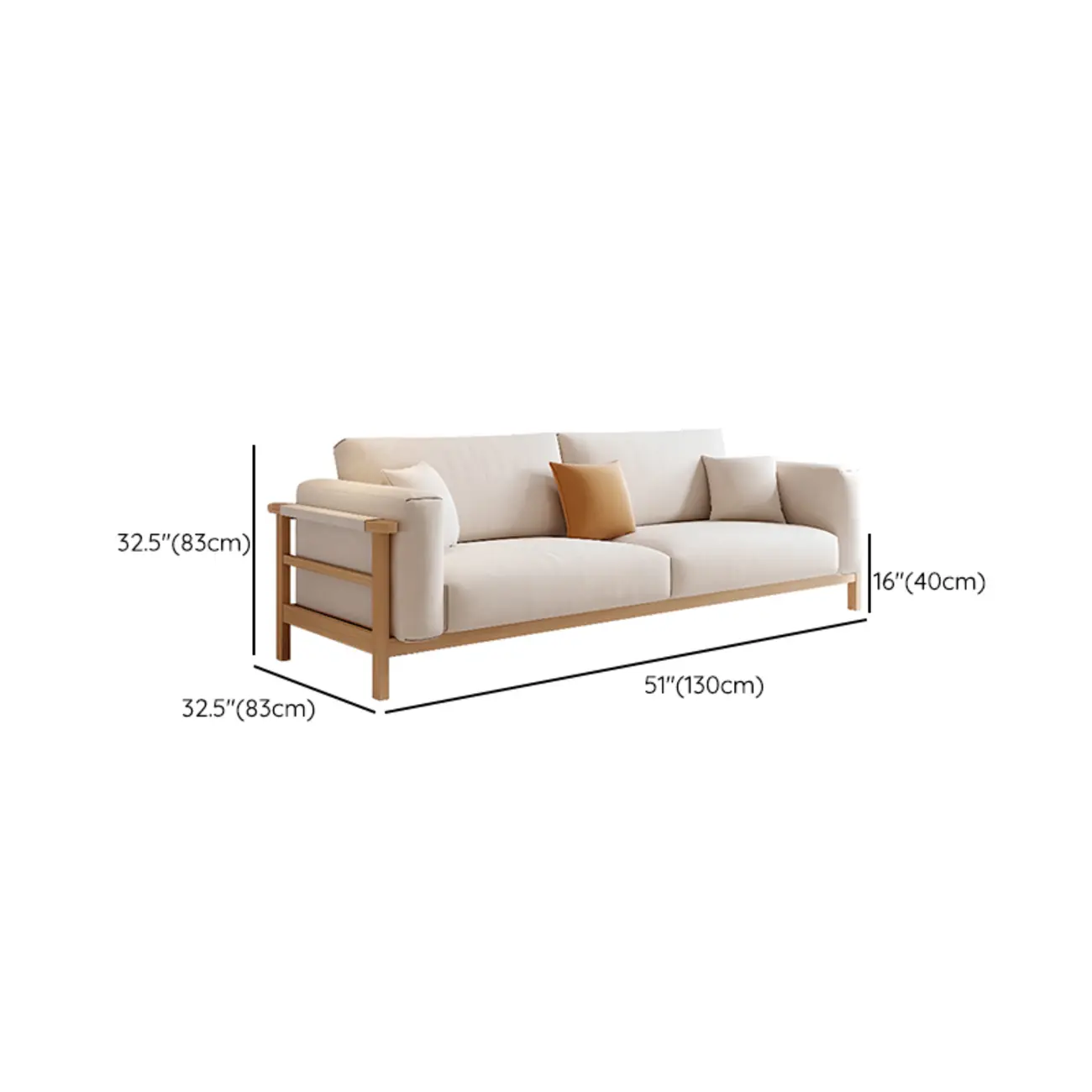 Modern Wooden Cream Parlor Sofa Loveseat for Drawing Room with Wide Pillow Back #size | homeyfad