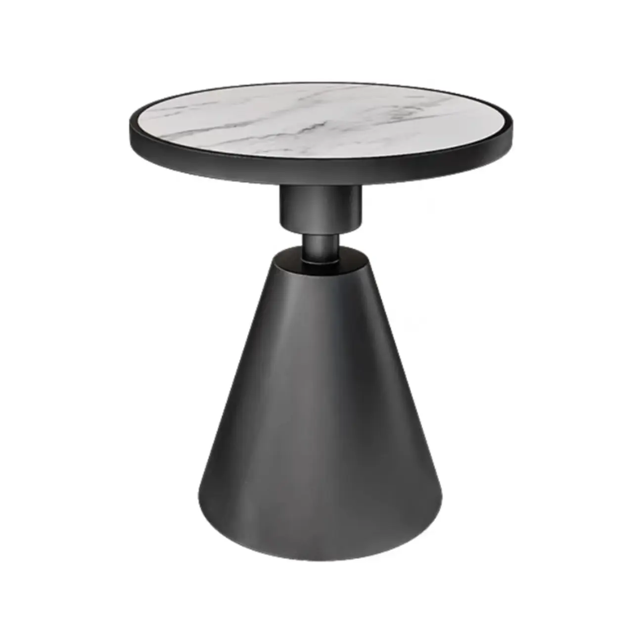 Simple Circular-shaped Midnight Chalk Sintered Stone Chairside Table with Pedestal Base Image - 2 | homeyfad