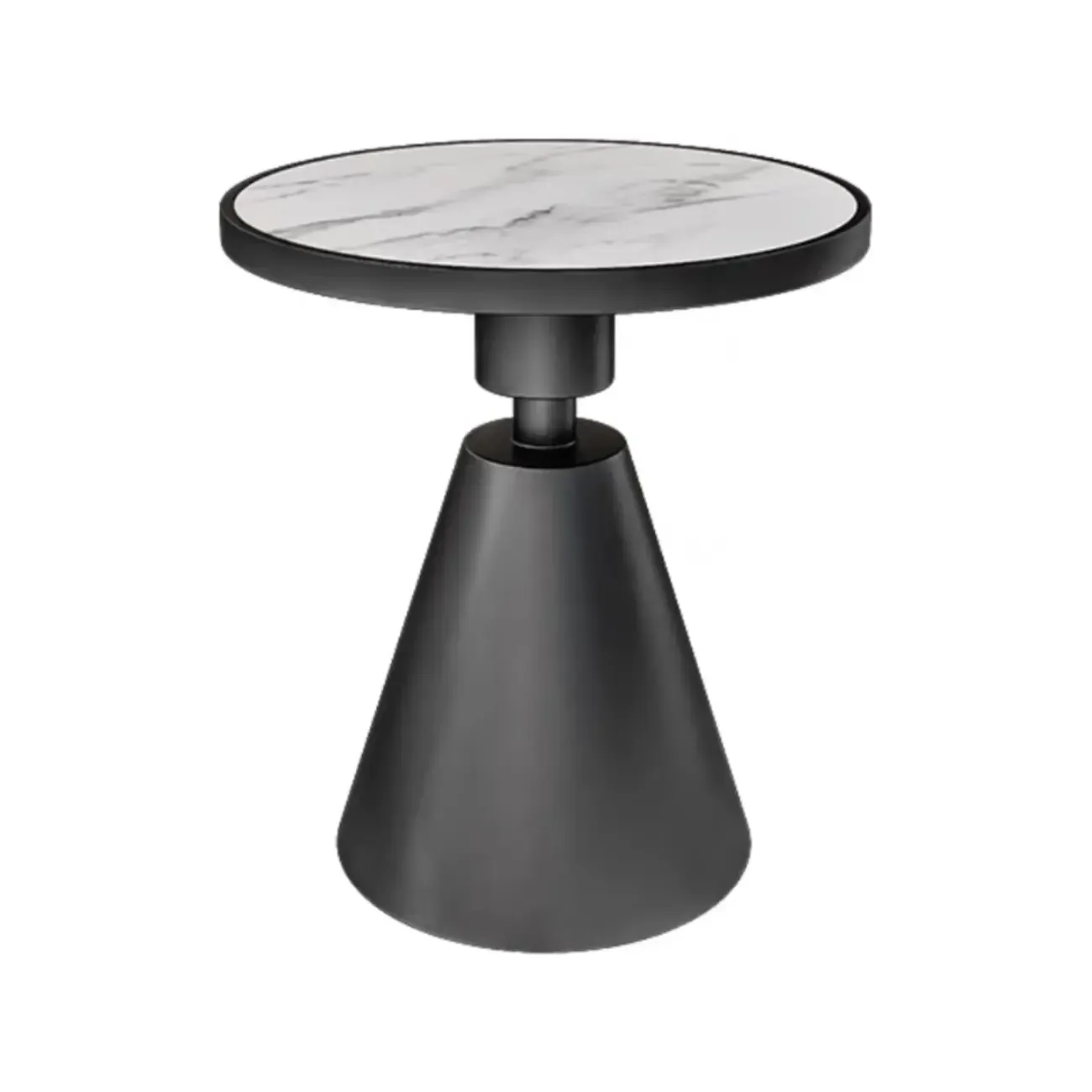 Simple Circular-shaped Midnight Chalk Sintered Stone Chairside Table with Pedestal Base Image - 2