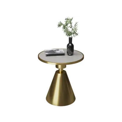 Simple Circular-shaped Midnight Chalk Sintered Stone Chairside Table with Pedestal Base Image - 3