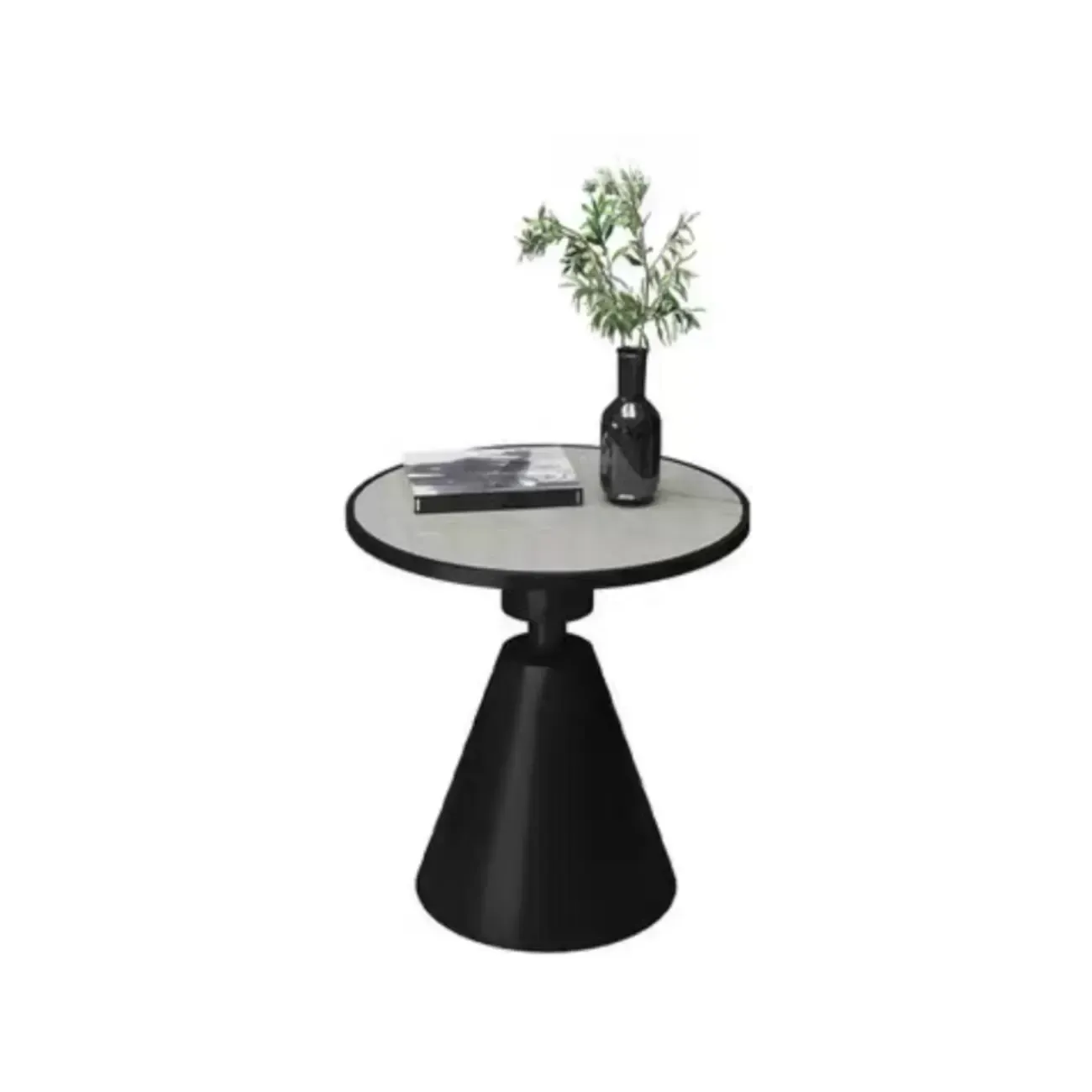 Simple Circular-shaped Midnight Chalk Sintered Stone Chairside Table with Pedestal Base Image - 5