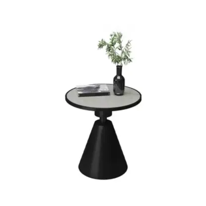 Simple Circular-shaped Midnight Chalk Sintered Stone Chairside Table with Pedestal Base Image - 5