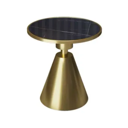 Simple Circular-shaped Midnight Chalk Sintered Stone Chairside Table with Pedestal Base Image - 7