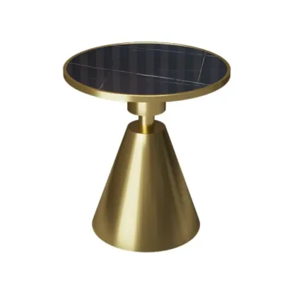 Simple Circular-shaped Midnight Chalk Sintered Stone Chairside Table with Pedestal Base Image - 8