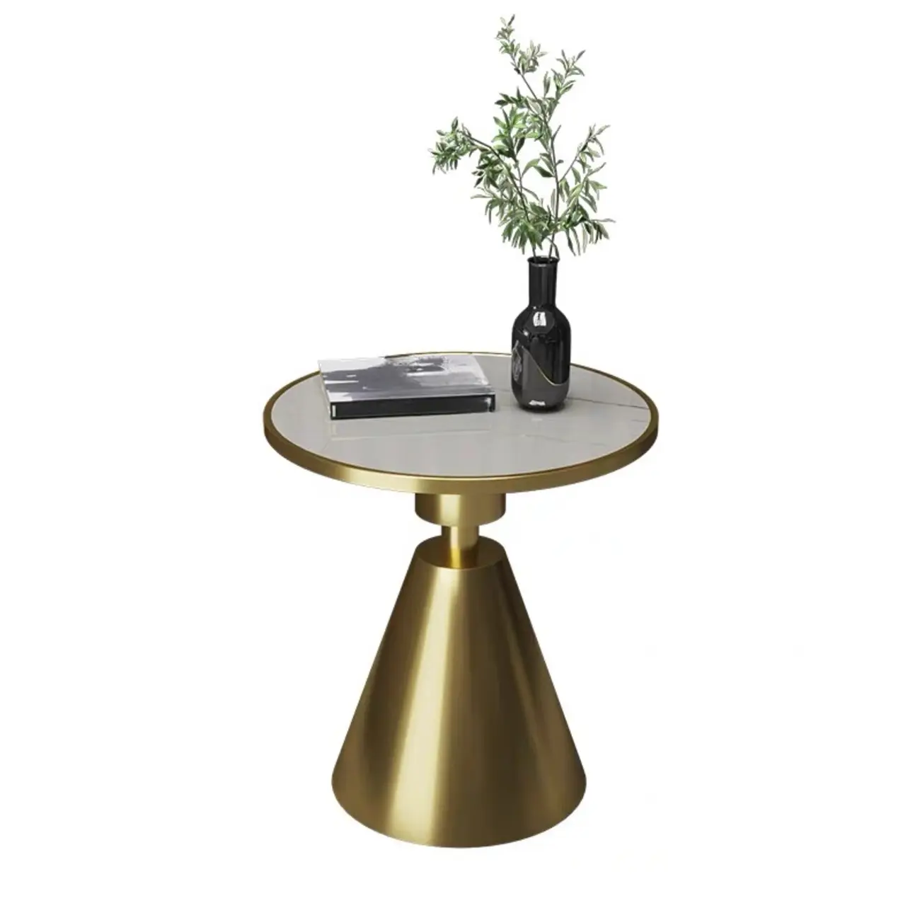 Simple Circular-shaped Midnight Chalk Sintered Stone Chairside Table with Pedestal Base Image - 10 | homeyfad