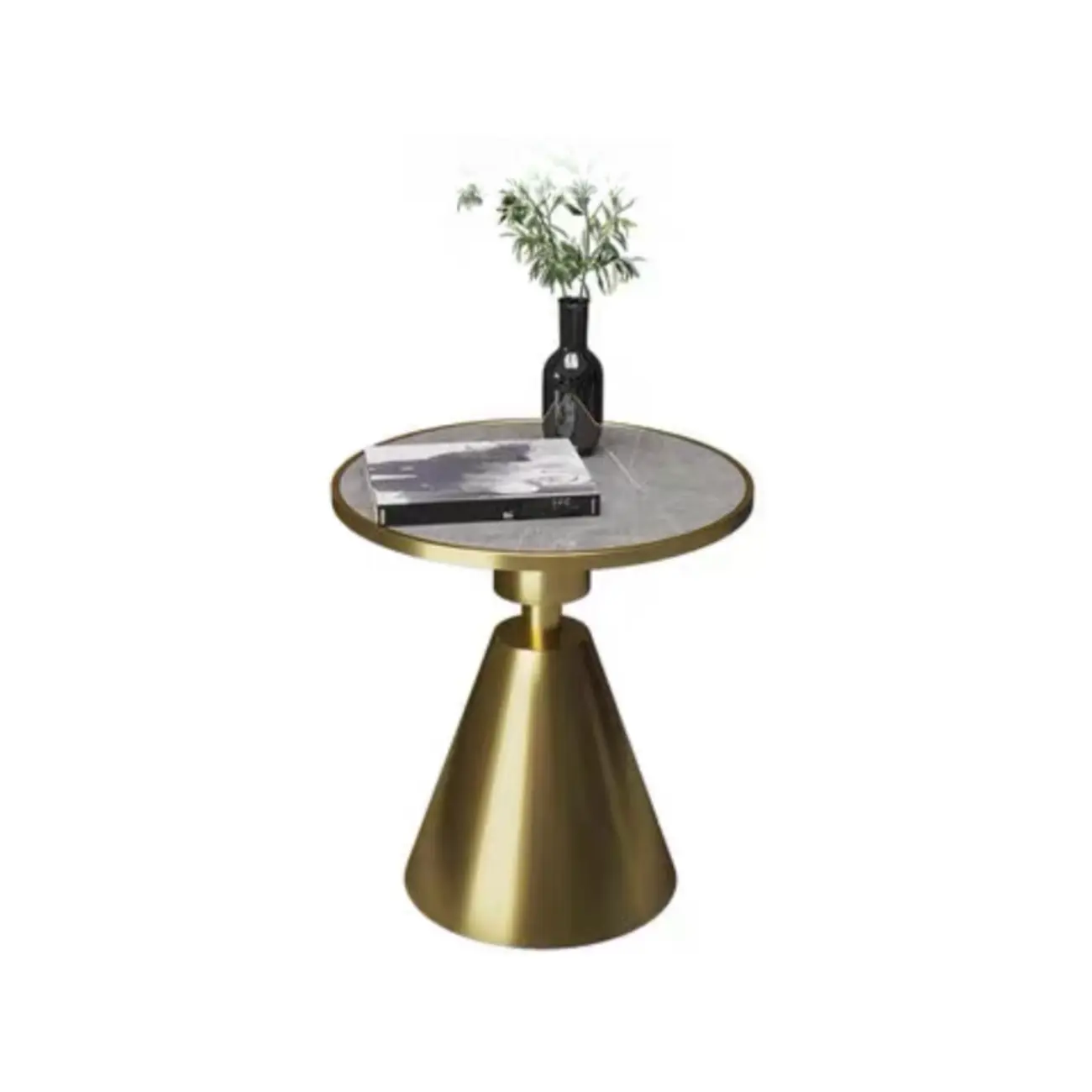 Simple Circular-shaped Midnight Chalk Sintered Stone Chairside Table with Pedestal Base Image - 11 | homeyfad