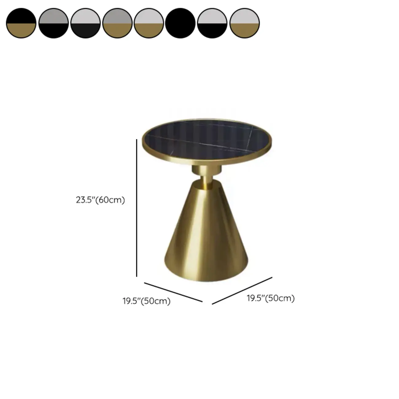 Simple Circular-shaped Midnight Chalk Sintered Stone Chairside Table with Pedestal Base #size | homeyfad