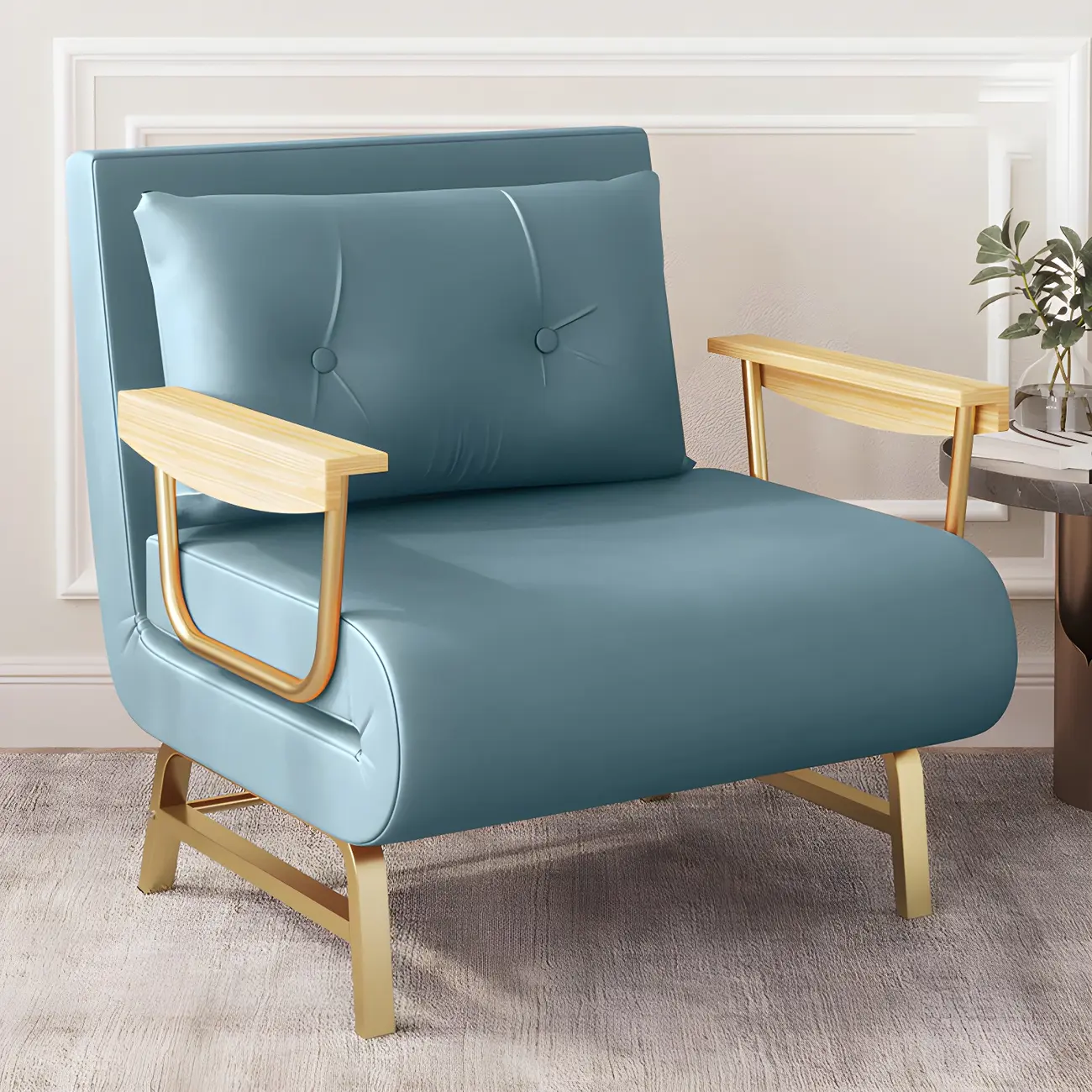 Scandinavian Blue Leather Upholstery Recliner Chair Image - 1 | homeyfad