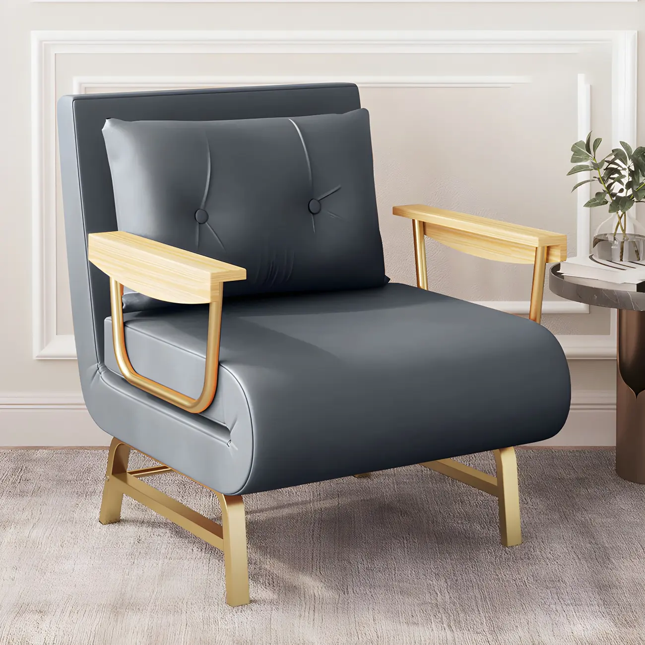 Scandinavian Blue Leather Upholstery Recliner Chair Image - 2 | homeyfad