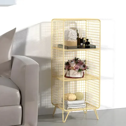 Casual Metal Wire Bedside Table in Yellow Open Shelves Storage Image - 3
