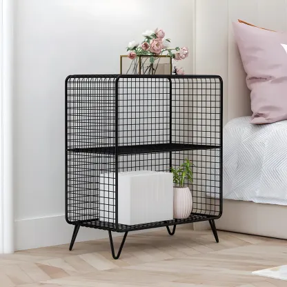 Casual Metal Wire Bedside Table in Yellow Open Shelves Storage Image - 4