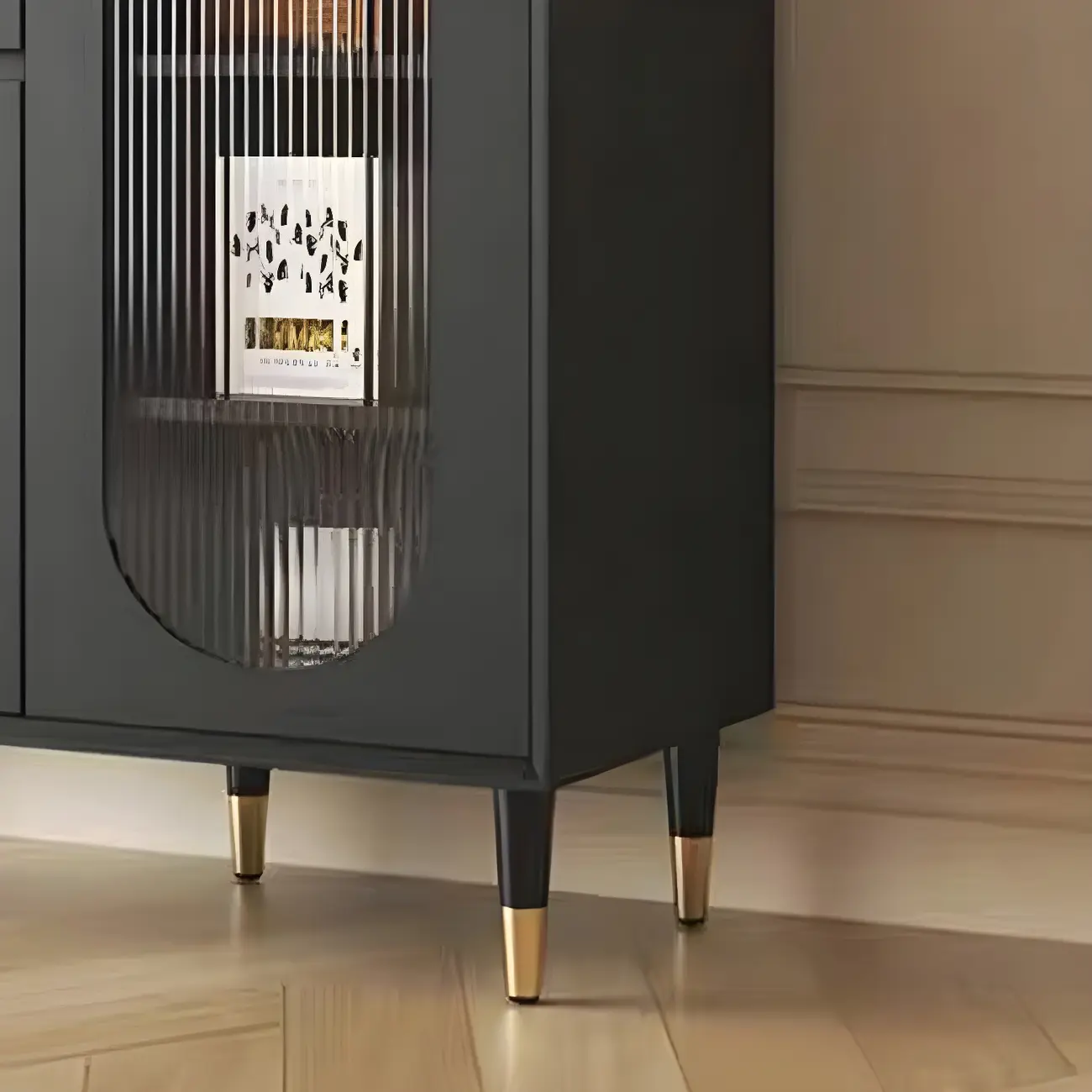 16"W Glam Wooden Sideboard with Glass Doors & Cabinets Image - 18 | homeyfad