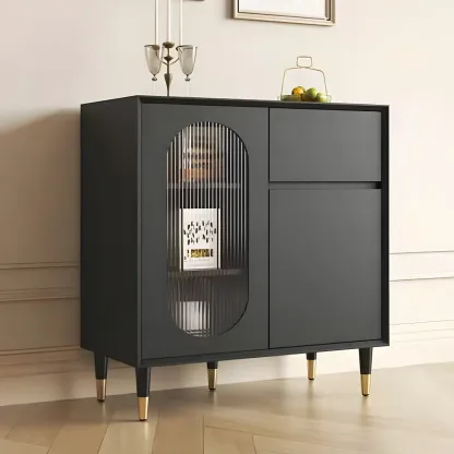 16"W Glam Wooden Sideboard with Glass Doors & Cabinets Image - 19