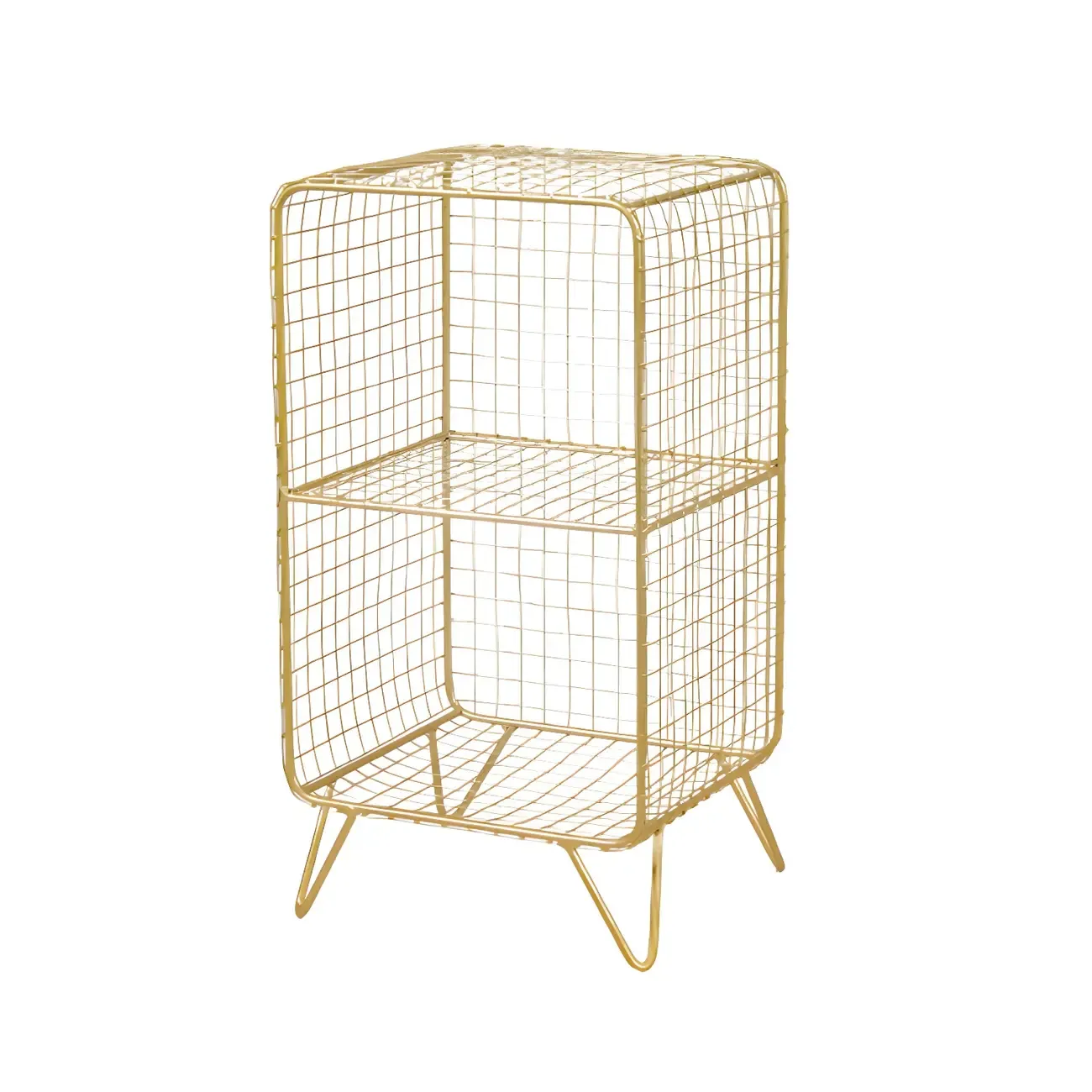 Casual Metal Wire Bedside Table in Yellow Open Shelves Storage Image - 6