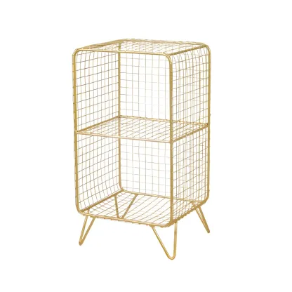Casual Metal Wire Bedside Table in Yellow Open Shelves Storage Image - 6