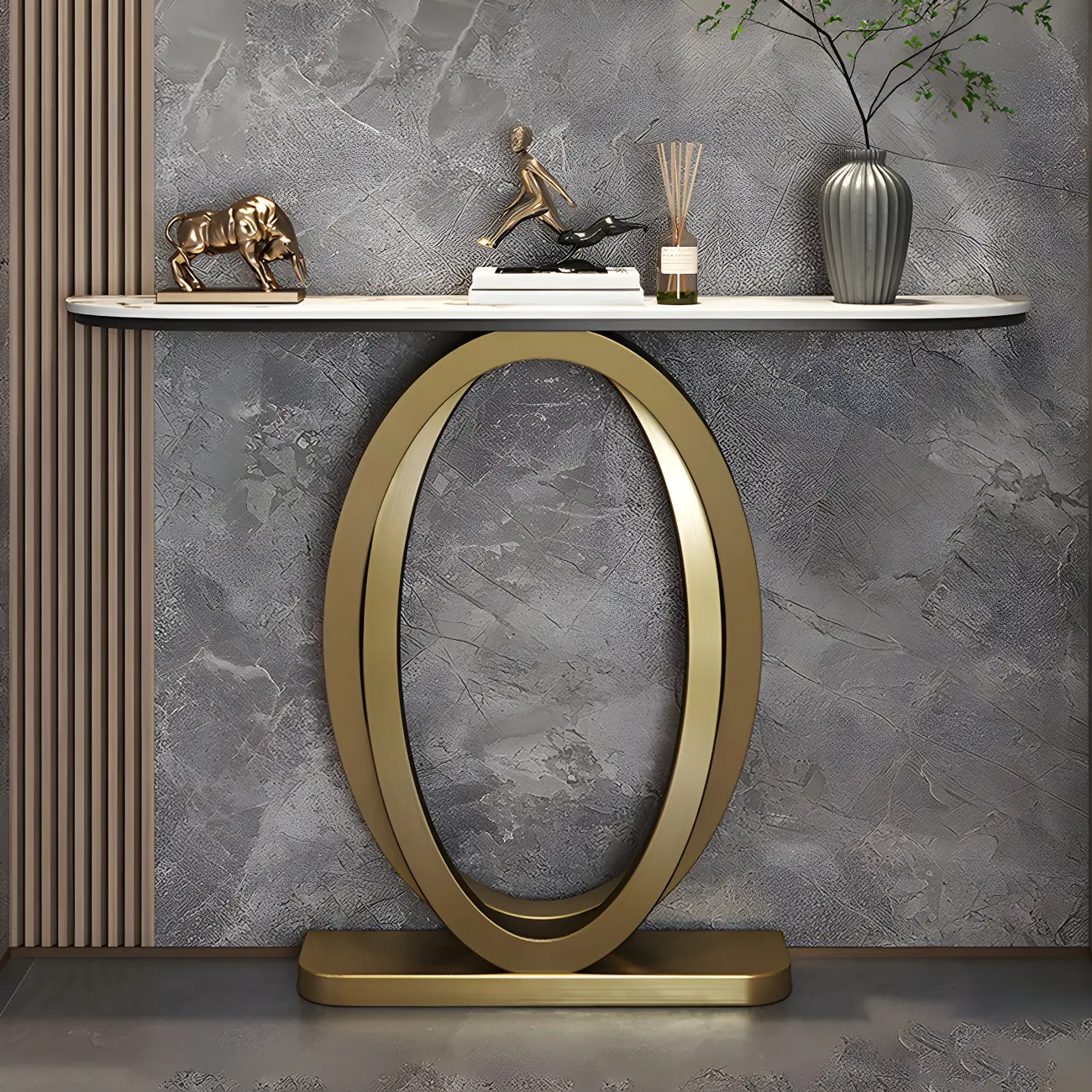 Glam Narrow White Console Table with Circle Base Image - 1 | homeyfad