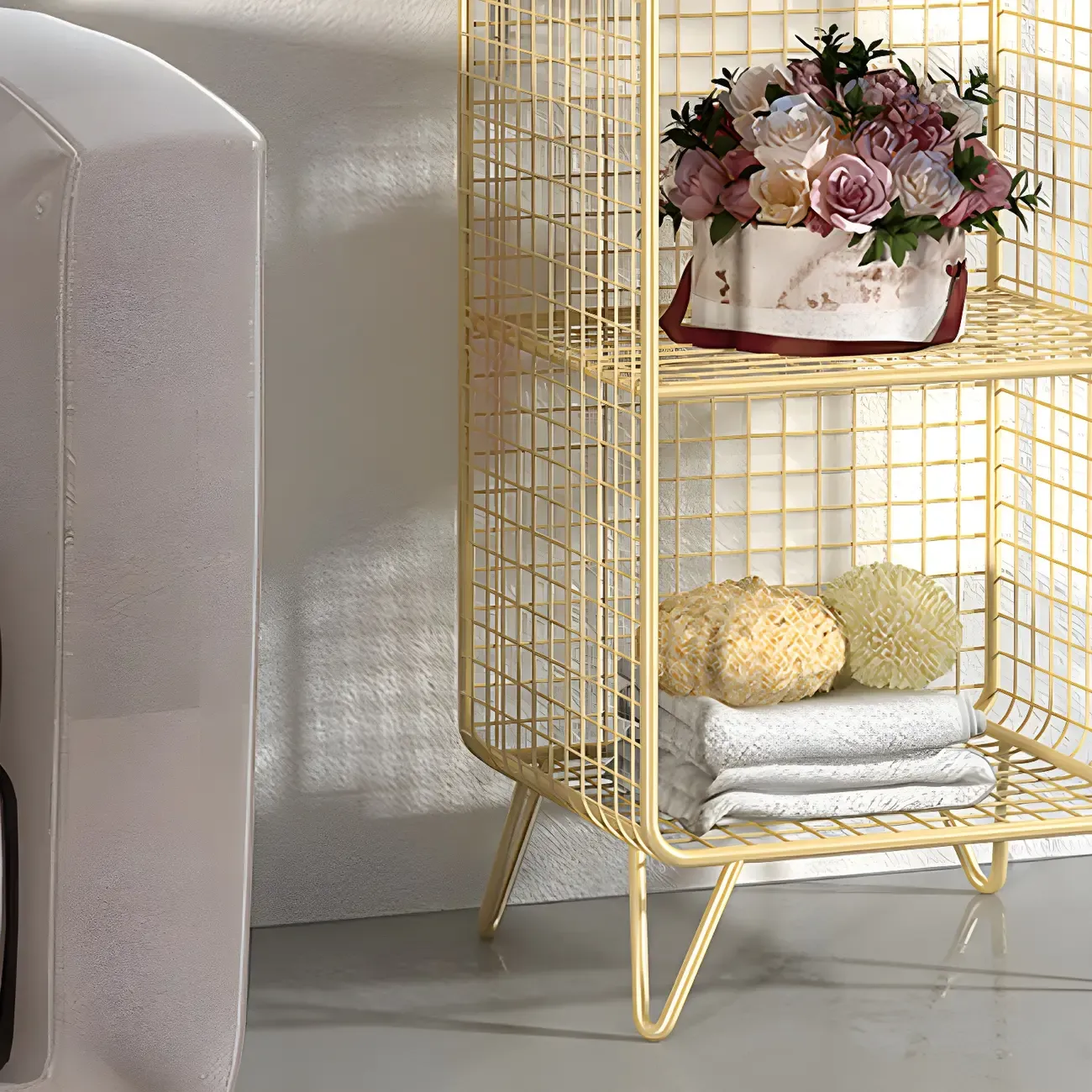 Casual Metal Wire Bedside Table in Yellow Open Shelves Storage Image - 7