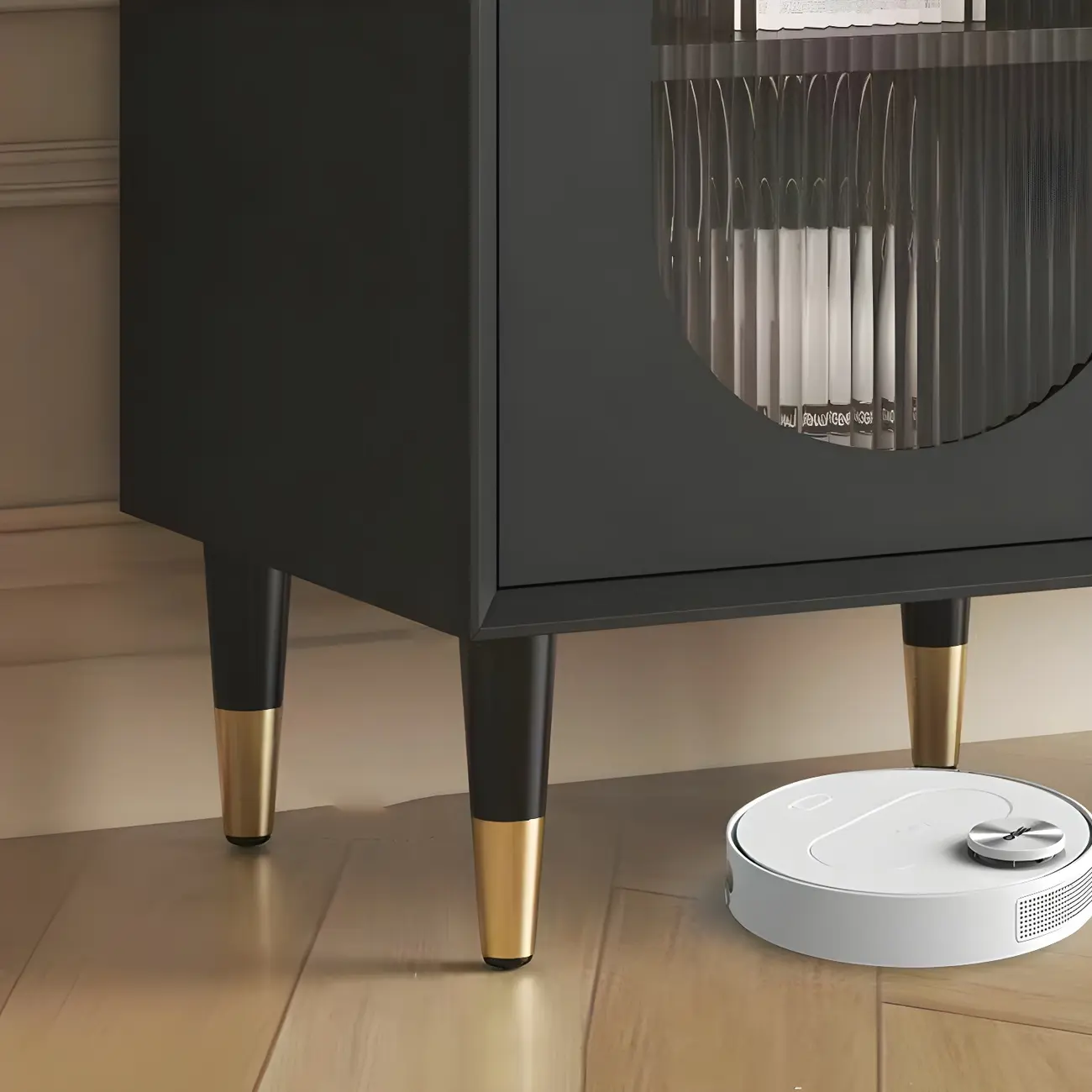 16"W Glam Wooden Sideboard with Glass Doors & Cabinets Image - 22 | homeyfad