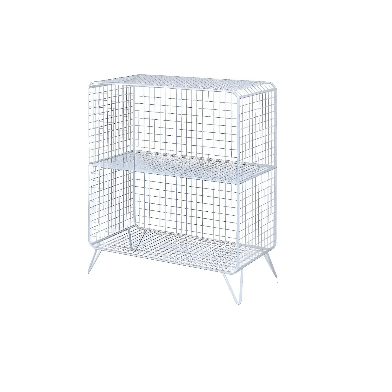 Casual Metal Wire Bedside Table in Yellow Open Shelves Storage Image - 10