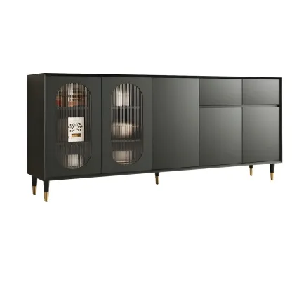 16"W Glam Wooden Sideboard with Glass Doors & Cabinets Image - 24