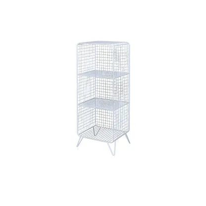 Casual Metal Wire Bedside Table in Yellow Open Shelves Storage Image - 11