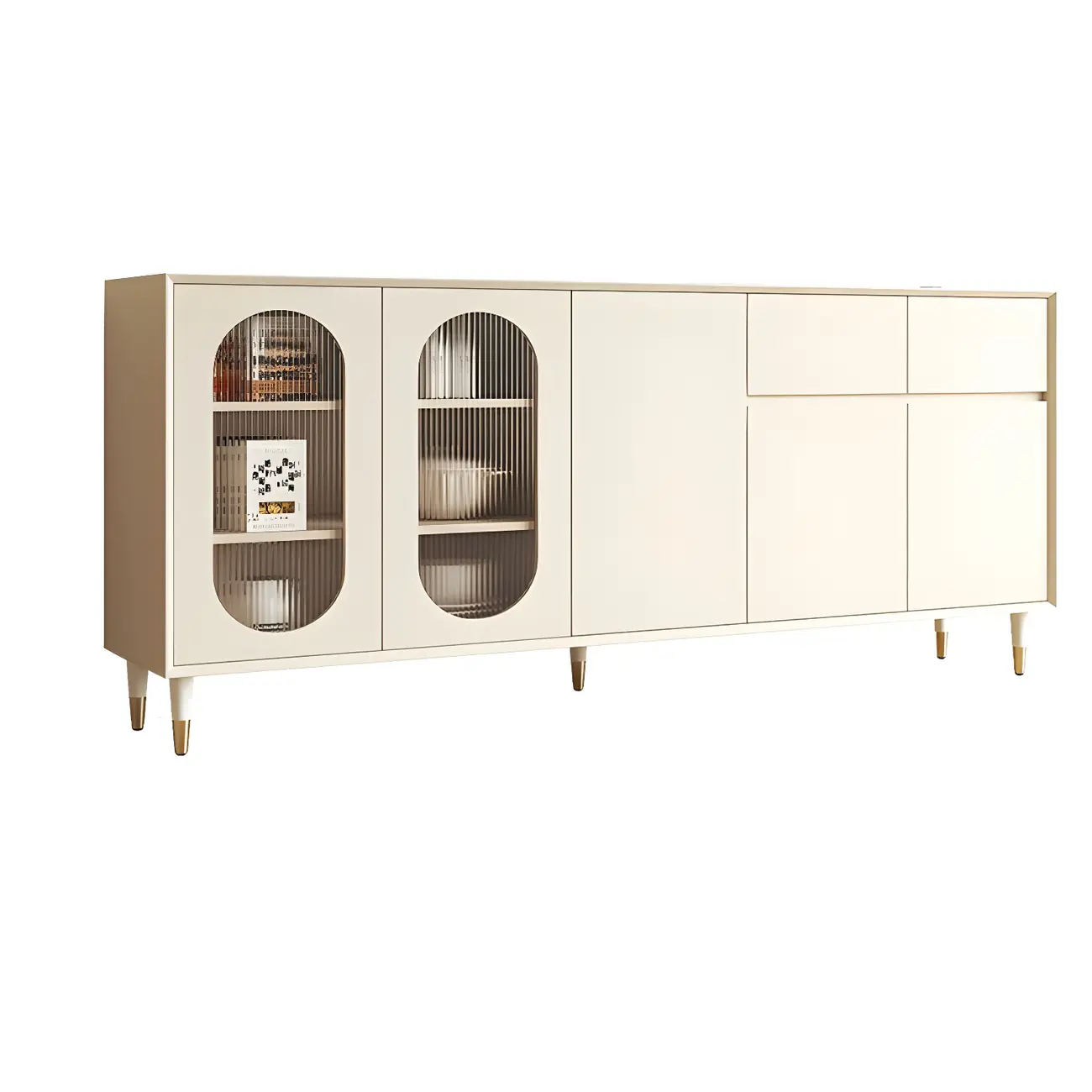 16"W Glam Wooden Sideboard with Glass Doors & Cabinets Image - 26 | homeyfad
