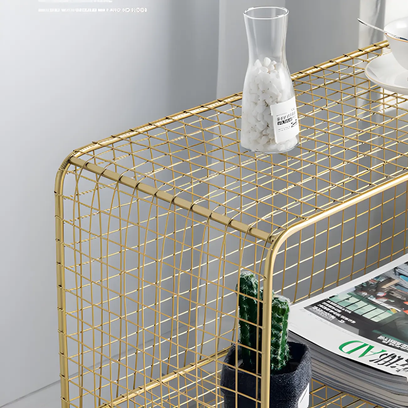 Casual Metal Wire Bedside Table in Yellow Open Shelves Storage Image - 12 | homeyfad
