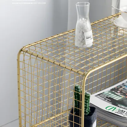 Casual Metal Wire Bedside Table in Yellow Open Shelves Storage Image - 12