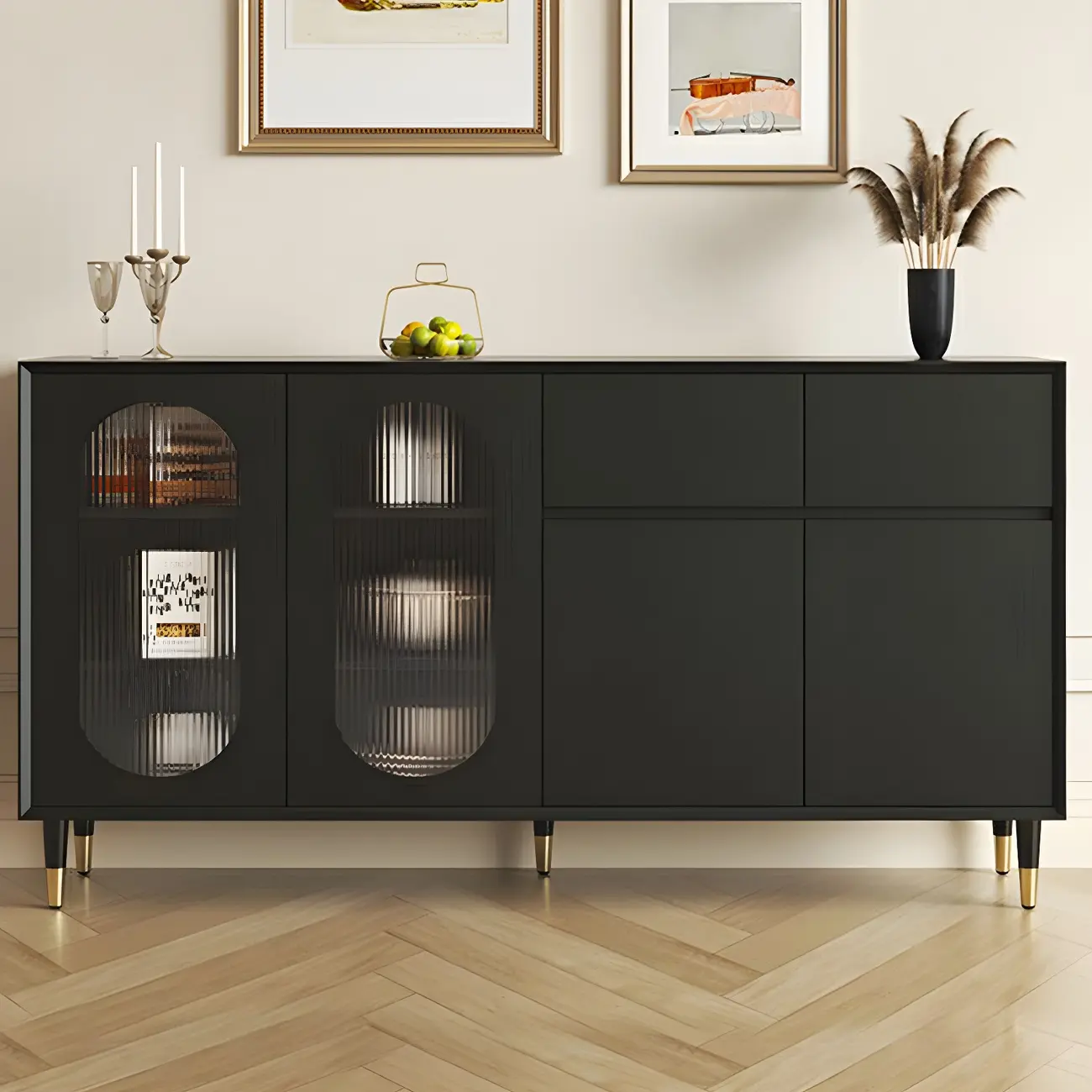 16"W Glam Wooden Sideboard with Glass Doors & Cabinets Image - 27 | homeyfad