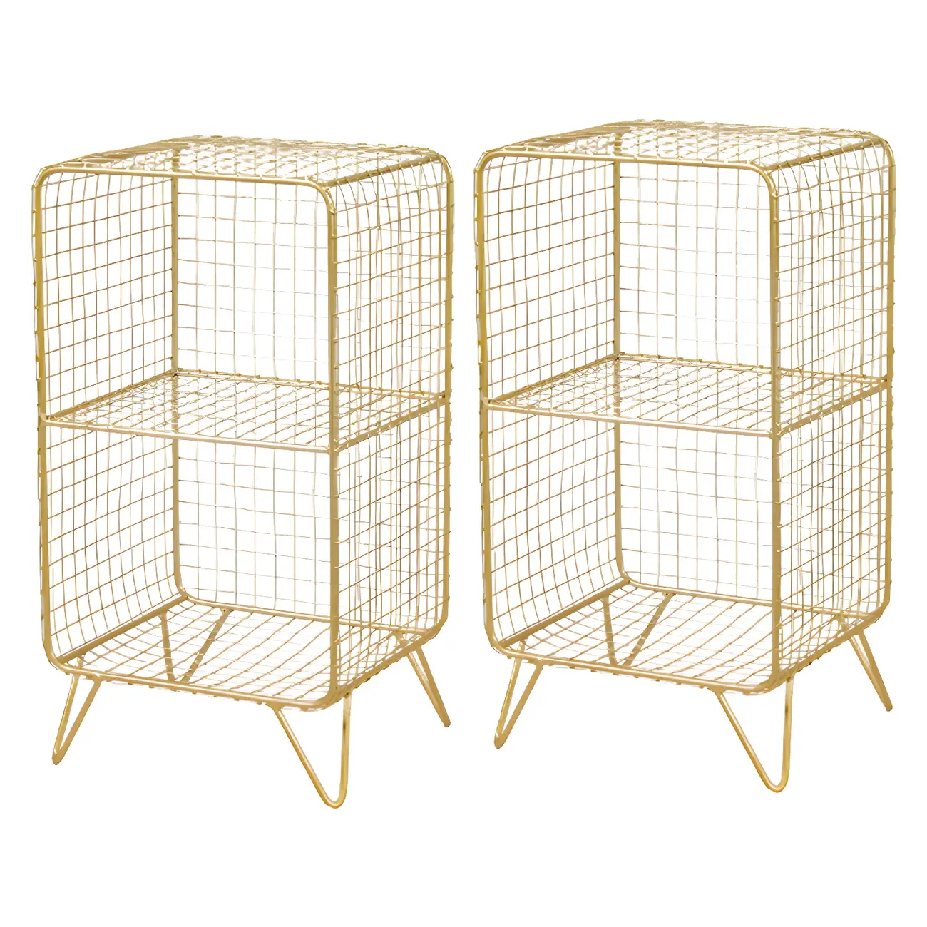 Casual Metal Wire Bedside Table in Yellow Open Shelves Storage Image - 13 | homeyfad