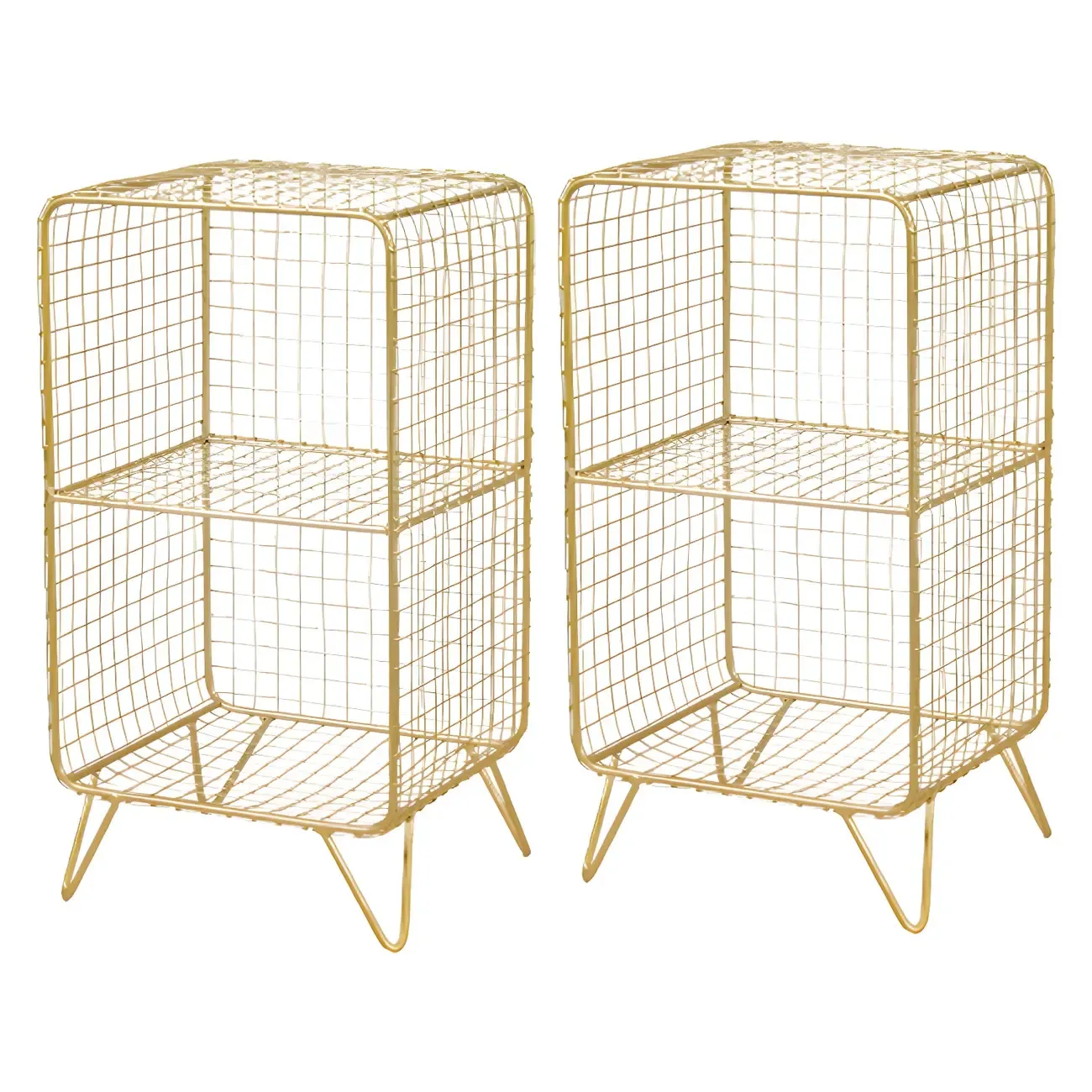 Casual Metal Wire Bedside Table in Yellow Open Shelves Storage Image - 13