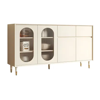 16"W Glam Wooden Sideboard with Glass Doors & Cabinets Image - 29
